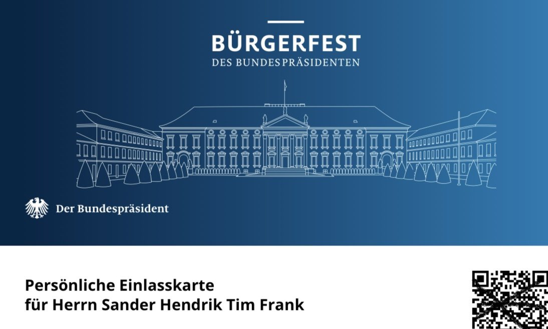 Ich freue mich über die Einladung des #Bundespräsidenten zu seinem Bürger*innenfest. Es ist mir eine riesige Ehre, und ich bin bereits auf dem Weg nach #Berlin #Bellevue