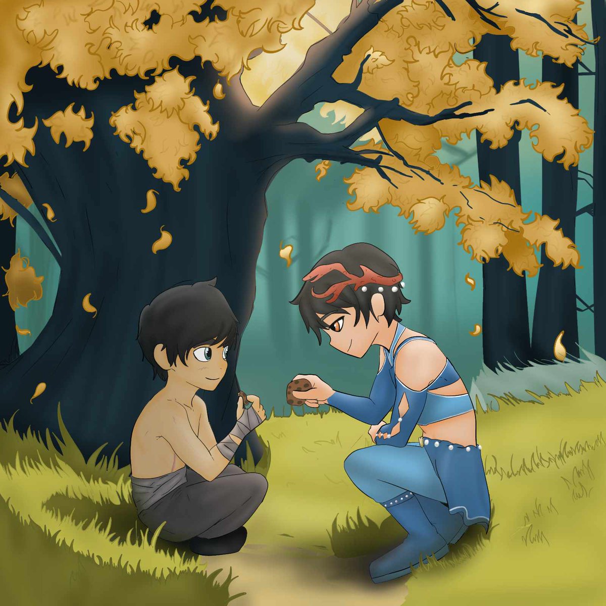 FinkoTooie's tweet photo. "Hmmm.... okay, cookies aren't thaaaat bad...." 
.
@joshyandcookies 
Omg it's finally done, this take's me WAY more than i thought, i had a lot of problem with the background, still working on it D,: sorry for the waiting bro 💕 https://t.co/ZgTZ0EG5YD
