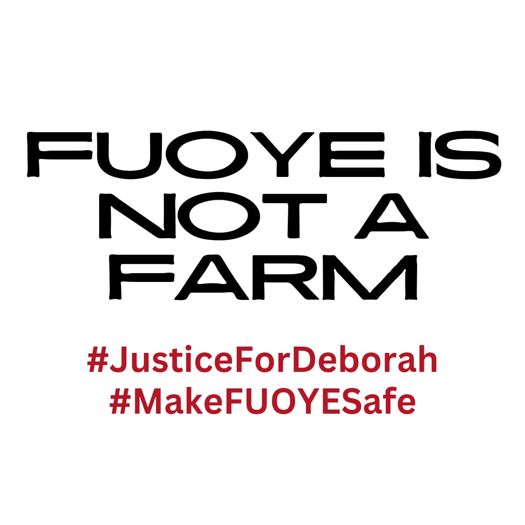 We need light
Clear the forest
Install CCTV cameras
Our school is not a farm

#justiceformodupe 
#lightupfuoye
#fuoye