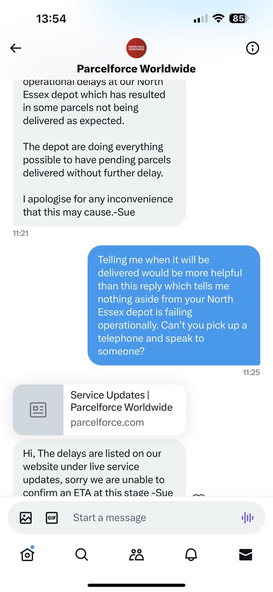markrwestbrook's tweet photo. @parcelforce if you care about your parcel arriving &amp; great customer care, don’t use them. 6 days late one team says delivery today, web site says no &amp; customer care tell you to read their updates. How about caring and sorting it out. Saying sorry is meaningless unless you fix it https://t.co/qnuG0u0oMY