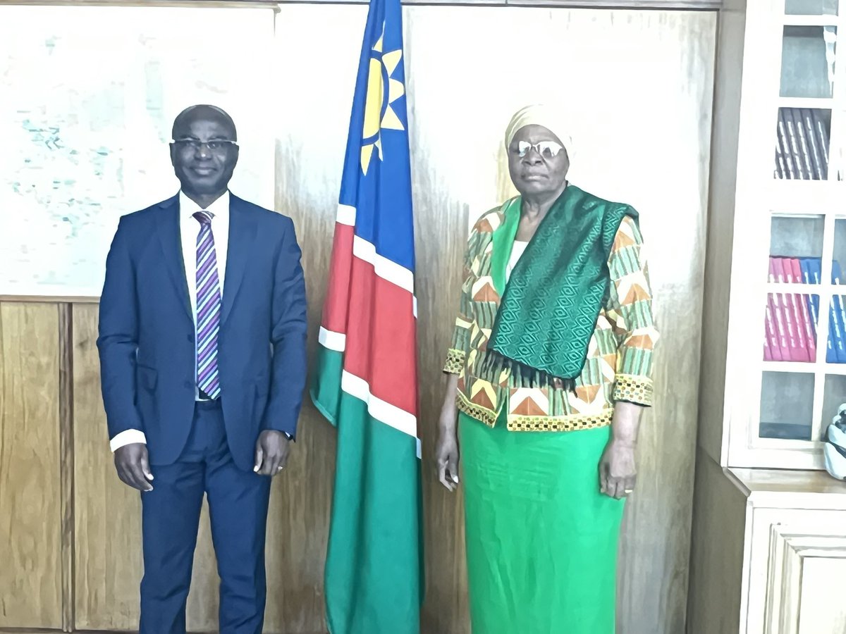 UnicefNamibia's tweet photo. Today the incoming @UnicefNamibia Representative @SamuelO90181926 presented his credentials to RH @Netumbondaitwah Dep Prime Minister  of @MIRCO_NAMIBIA https://t.co/vsWByFsNbG