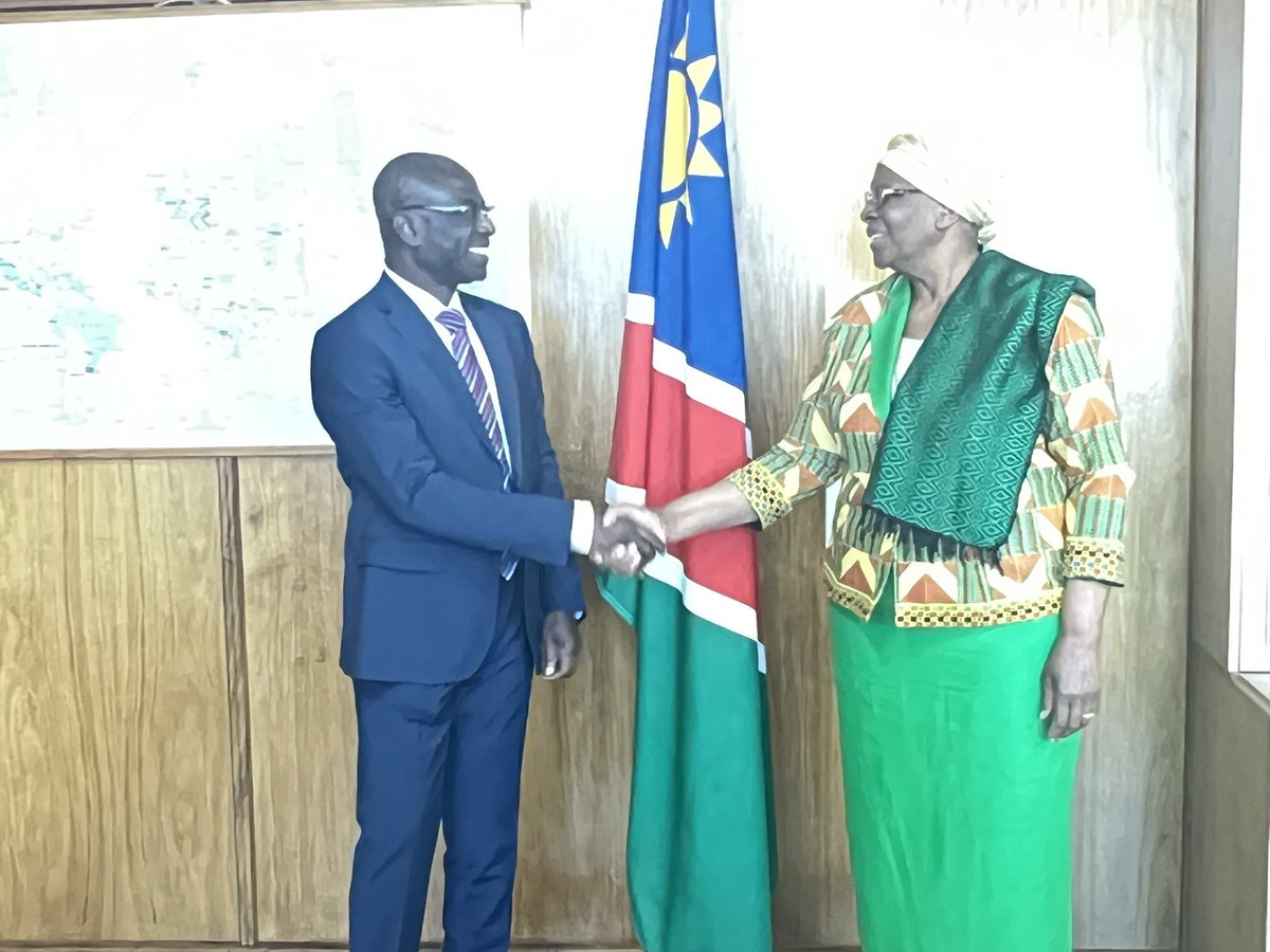 UnicefNamibia's tweet photo. Today the incoming @UnicefNamibia Representative @SamuelO90181926 presented his credentials to RH @Netumbondaitwah Dep Prime Minister  of @MIRCO_NAMIBIA https://t.co/vsWByFsNbG