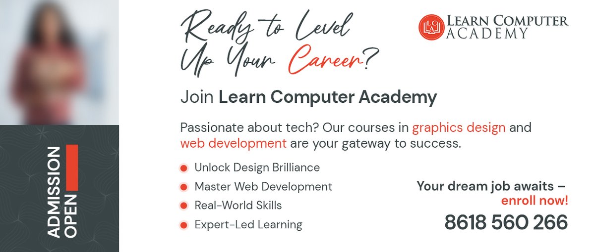 welearncomputer's tweet image. Passionate about Tech?
Our courses in GRAPHICS DESIGEN &amp;amp;WEB DEVELOPMENTS are your gateway to success.
Ready to level up your career?
Join LEARN COMPUTER ACADEMY.
Phone: 891-856 -0266
#UnleashCreativity #CodeAndCreate  #Graphics #digitaldreams #ITCareerStart #LearnComputerAcademy