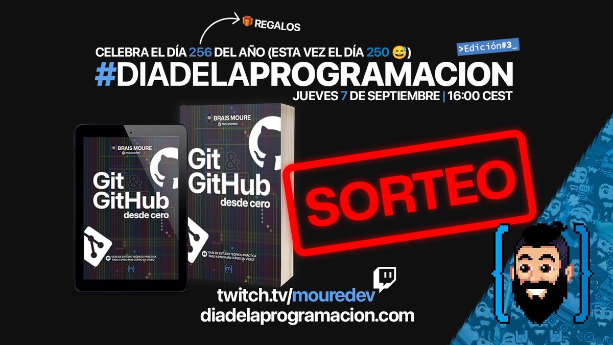MoureDev's tweet image. Por si no puedes venir al directo de celebración del &quot;Día de la programación&quot; (o buscas más opciones para ganar uno de los 256 regalos), quiero sortear 10 copias de mi libro por aquí e Insta 🎁

1️⃣ Sígueme
2️⃣ Haz RT
3️⃣ Comenta con #DiaDeLaProgramacion

diadelaprogramacion.com