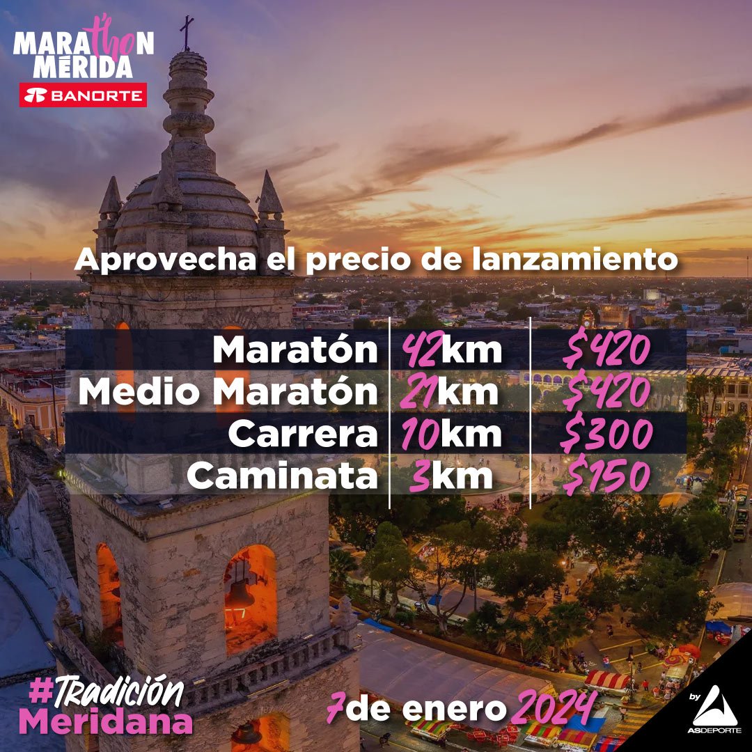¡No lo dejes pasar
Aprovecha el precio de lanzamiento y adquiere tu isncripción al #MarathonMérida 2024.
Busca tu lugar aquí: hubs.ly/Q021kcjZ0