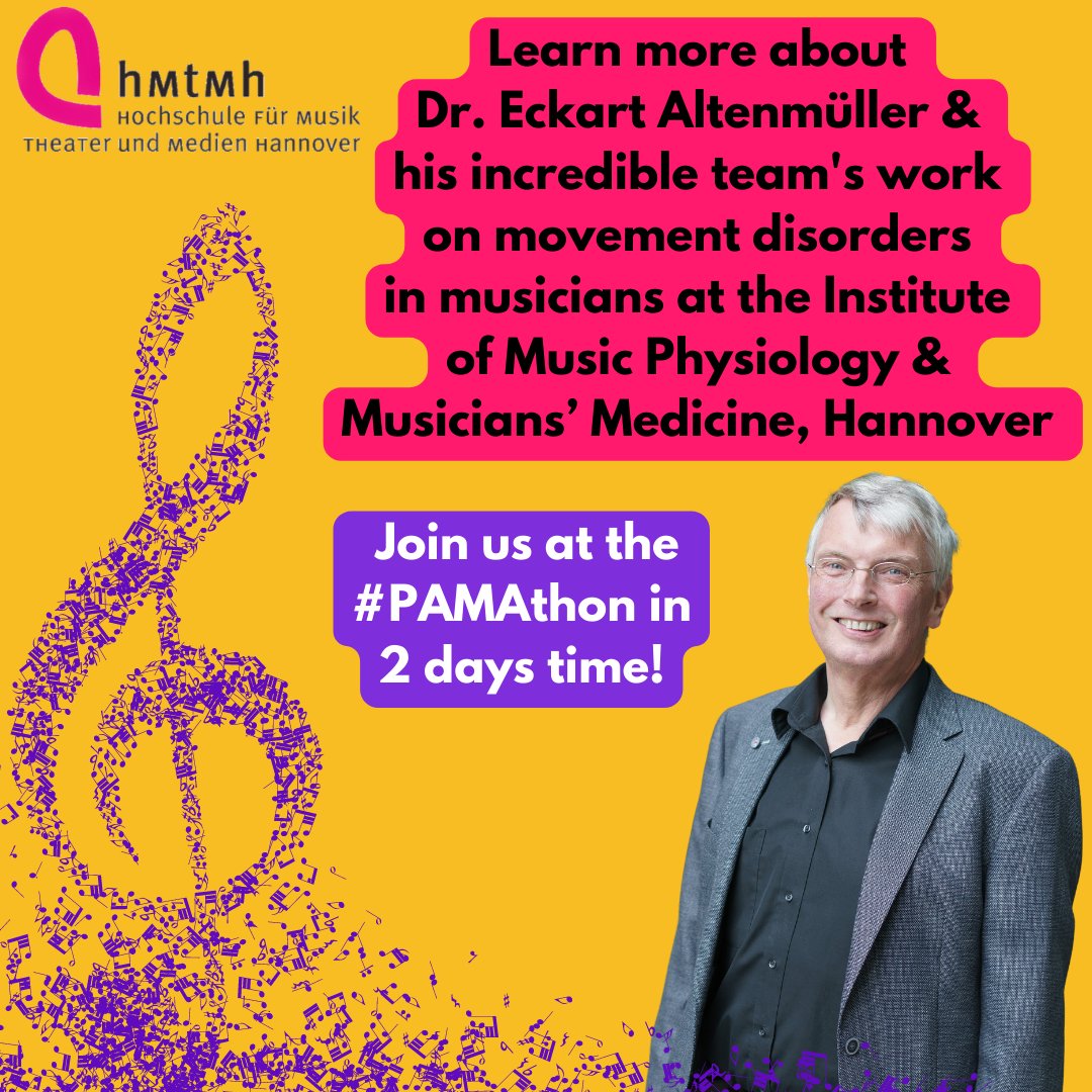 artsmed's tweet photo. Over the past 30 years, Dr. Eckart Altenmüller has become a world leading expert in movement disorders of musicians, supported by his team at IMMM. Come along to the #PAMAthon in 2 days to hear more about the exciting clinical and research work! https://t.co/LncjzSnh5w https://t.co/ePfI0BNJQ5