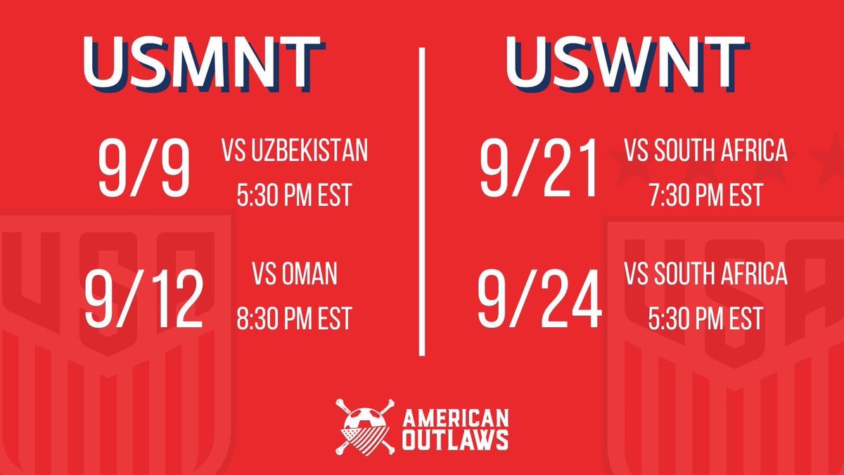 AOBoston4's tweet photo. 🍻 ⚽️ Busy September! ⚽️ 🍻 

We’ll be at @BansheeBoston for the USMNT September friendlies!

And @ParlorSports for the USWNT! 

Who’s in? 

RSVP [https://t.co/4NobFIODoH] https://t.co/zmuP5VonEV
