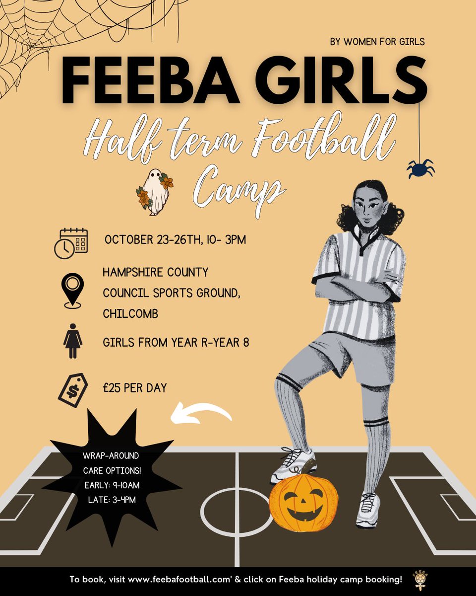 🎃Feeba Half-Term Camps🎃

We're excited to bring you another football filled half-term this October! 😍

Secure you space early and book now by visiting feebafootball.com/feeba-holiday-… 💛🧡