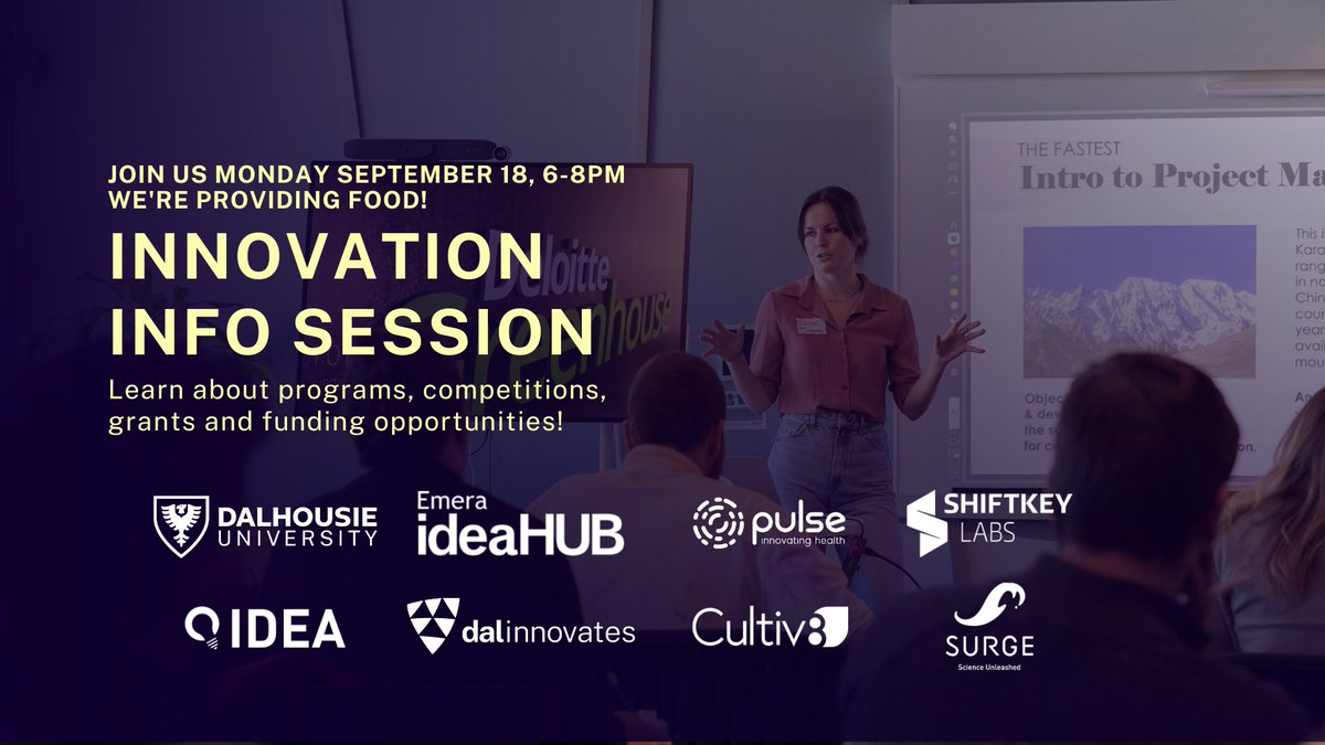Learn more about the various innovation programming opportunities at Dalhousie.  Hear from different facilitators in Dalhousie’s innovation ecosystem!

Register on eventbrite: eventbrite.ca/e/innovation-i…