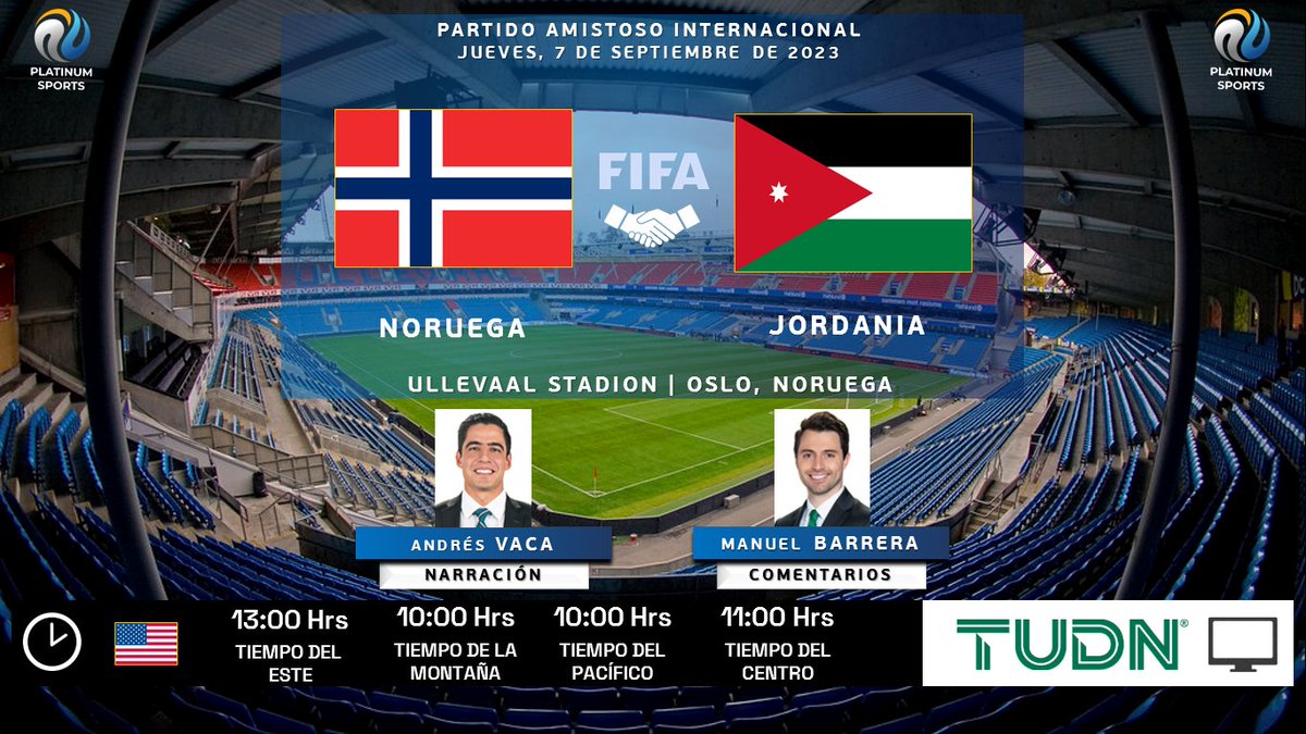 🫱🏻‍🫲🏽 #AmistosoInternacional #FechaFIFA
 | 🇳🇴 #Noruega 🆚 #Jordania 🇯🇴

🗓️ Hoy
🇺🇲 ⏰ 13:00 Hrs ET, 10:00 Hrs PT
📺 @TUDNUSA
🎤 @Andres_Vaca_
🎤🗒️ @ElManuBaquero

 #VivimosTuPasión  #NORJOR