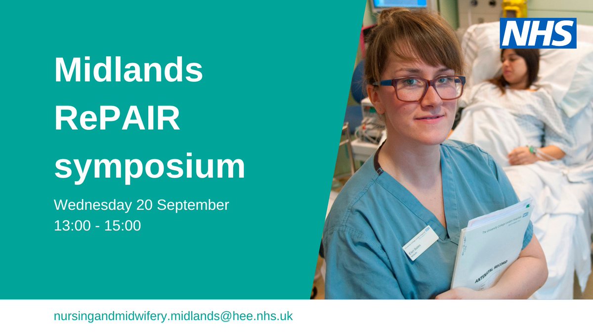 Join us on Wednesday 20 September at 13:00 for our RePAIR symposium. This event is aimed at nursing, midwifery and AHP educators to share innovations and learnings to improve student experience. Email nursingandmidwifery@hee.nhs.uk to sign up.