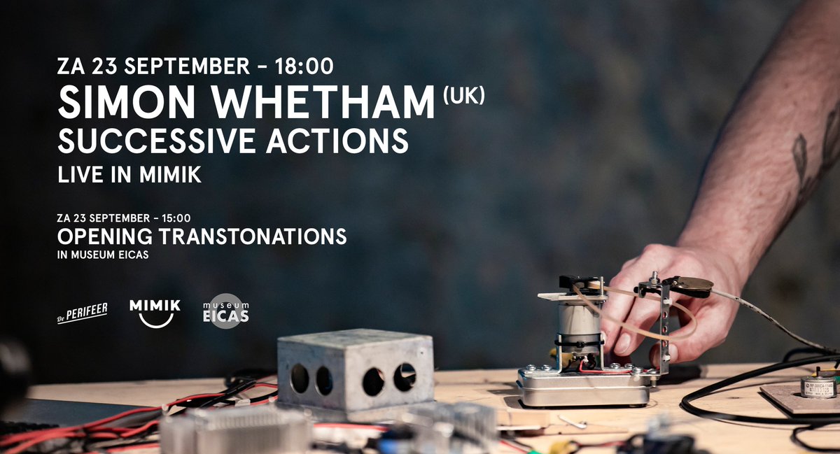 Geluidskunstenaar <a href="/simonwhetham/">simon whetham</a> (UK) is in Deventer voor de expo ‘Transtonations’ in museum EICAS. Voor <a href="/DePerifeer/">De Perifeer</a> en <a href="/mimik_deventer/">MIMIK Film + Theater + Café</a> een uitgelezen kans om hem 23 september te boeken voor een live show, direct aansluitend op de opening van deze expo.

perifeer.org/agenda/simon-w…
