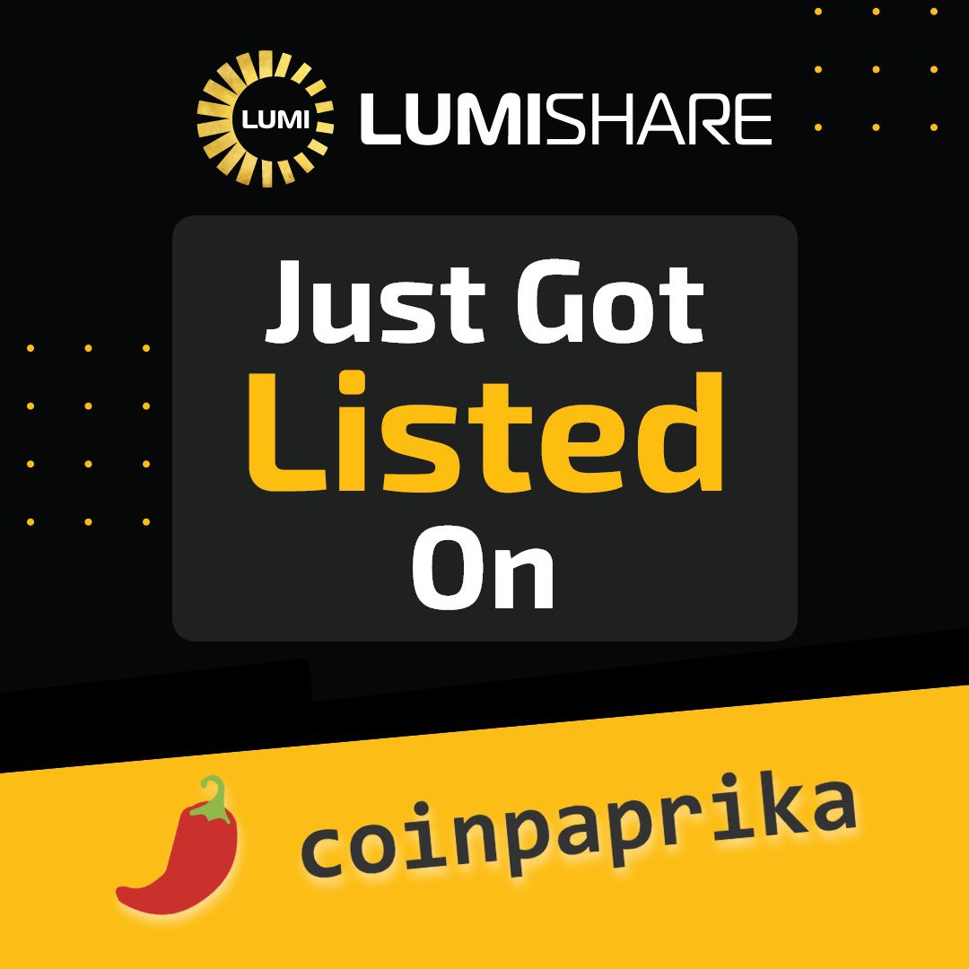 🎉 #9DaysOfLUMI - Announcement Day 3🎉

We just got listed on <a href="/coinpaprika/">CoinPaprika 🌶️</a> !🌶️🔥

coinpaprika.com/coin/lumi2-lum…

$LUMI #LumiShare #RWAs #LumiPlace #listedoncoinpaprika