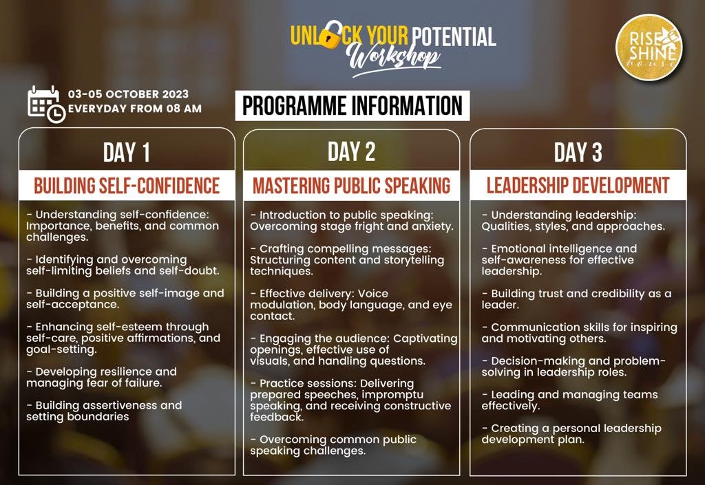 RiseandshineHo1's tweet photo. Your workshop to unlock your potential is here! 

Rise and Shine House is deeply committed to growth and development of #Burundi as a nation, and as a contributor to the global economy. It is with this goal in mind that we have curated a workshop series to impact...

Thread https://t.co/Wl6q0Dw6cD