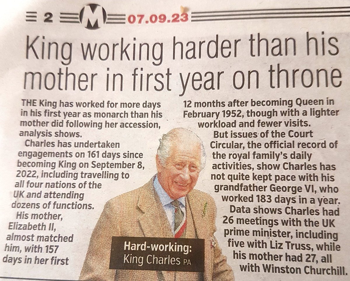 peterdevineManc's tweet image. It beggars belief that the #dailymail owned #MetroNewspaper thinks that #KingCharlesIII is "working harder" on 161 days when the average Briton works more than 250 days a year. 
The Mail even slags off  jun doctors for striking despite 48hr week! 
#AbolishTheMonarchy