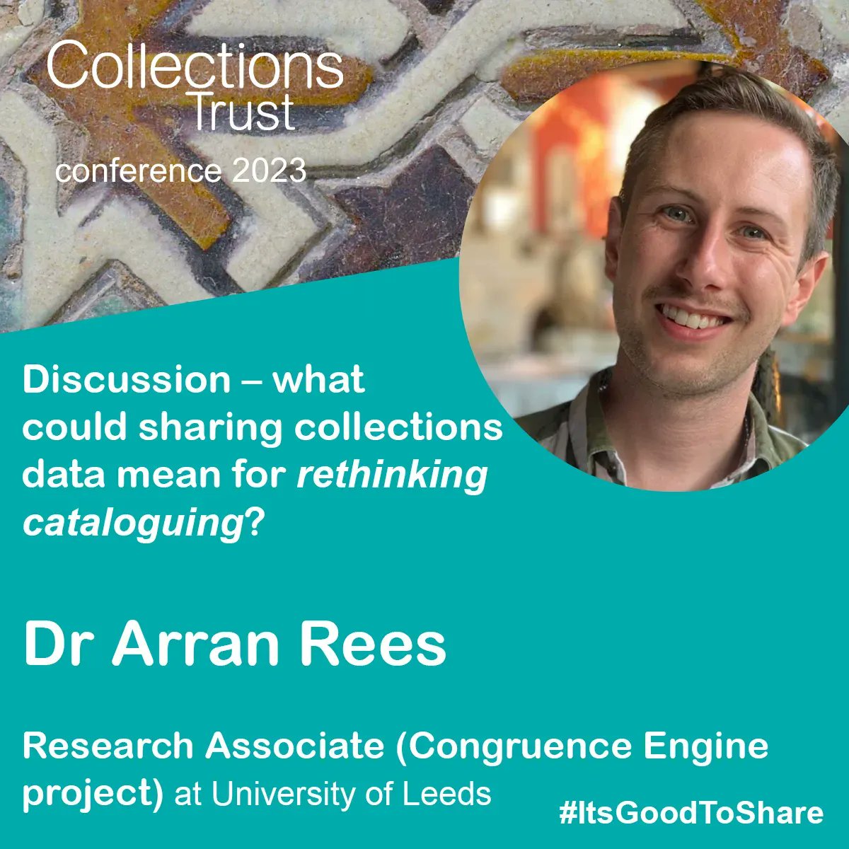 We're delighted that Dr @arranjrees will be chairing a #RethinkingCataloguing discussion at our conference on 5 October! Arran is a researcher @UniversityLeeds interested in museums, collections management, and contemporary collecting. #ItsGoodToShare 🔗 buff.ly/3QlQXKB