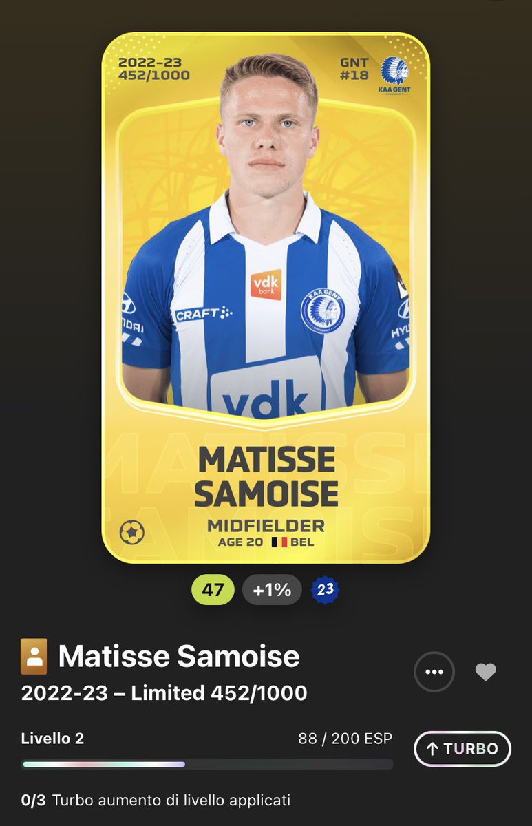 I’m selling a limited card 2022-23 of Matisse Samoise🇧🇪. If you are interested text me or send me an offer in sorare!👍🏼

#sorare #sorarecard #sorarelimited #limitedcard