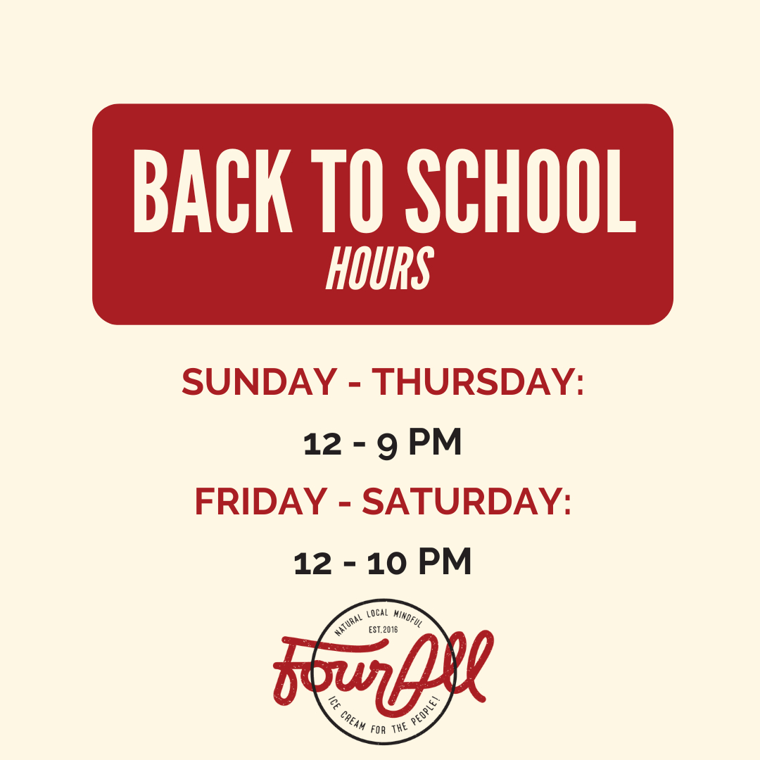 It's back to school time!  That means new hours at the Uptown Scoop Shop. See you soon to celebrate those first, second, third, fourth,... days back to school. ✏️🍦😜

#backtoschool #uptownwaterloo#fourallicecrem #newhours #updatedhours