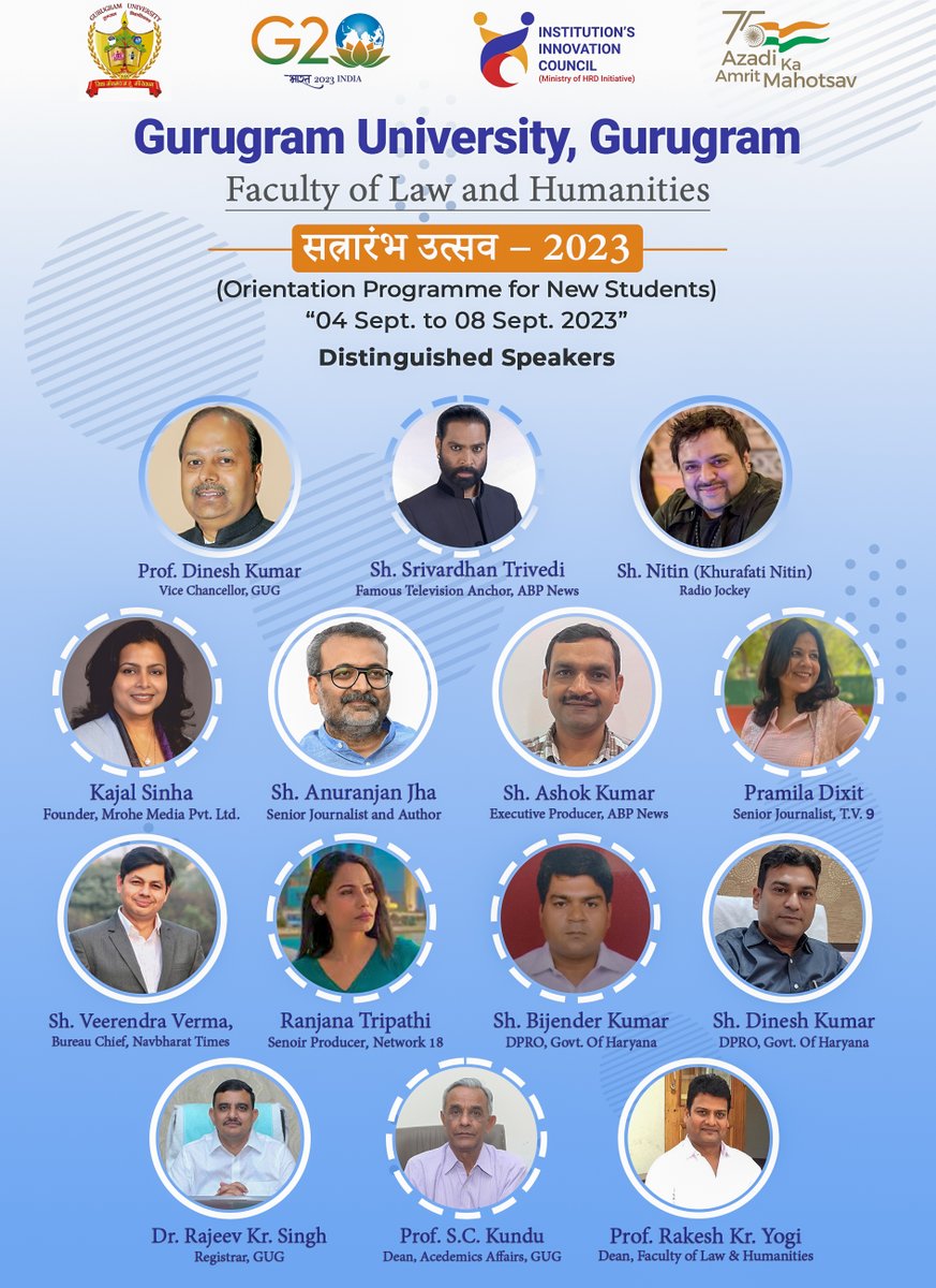 Media Studies Gurugram University (@mediastudiesggu) on Twitter photo Great interactive sessions and addresses from the days since 4th of September and tomorrow is Finale. Let's come together. <a href="/gurugramuniver1/">Gurugram University (GUG)</a>
<a href="/profdineshkumar/">Prof. Dinesh Kumar</a> <a href="/DrRakeshyogi1/">Dr Rakesh yogi</a> <a href="/khurafatinitin/">Khurafati Nitin</a> <a href="/anuranjanj/">Anuranjan Jha</a> <a href="/imRT22/">Ranjana Tripathi</a> <a href="/sinhakajal/">Kajal Sinha</a>
#orientationprogramme #gurugram #university #8sept Great interactive sessions and addresses from the days since 4th of September and tomorrow is Finale. Let's come together. <a href="/gurugramuniver1/">Gurugram University (GUG)</a>
<a href="/profdineshkumar/">Prof. Dinesh Kumar</a> <a href="/DrRakeshyogi1/">Dr Rakesh yogi</a> <a href="/khurafatinitin/">Khurafati Nitin</a> <a href="/anuranjanj/">Anuranjan Jha</a> <a href="/imRT22/">Ranjana Tripathi</a> <a href="/sinhakajal/">Kajal Sinha</a>
#orientationprogramme #gurugram #university #8sept