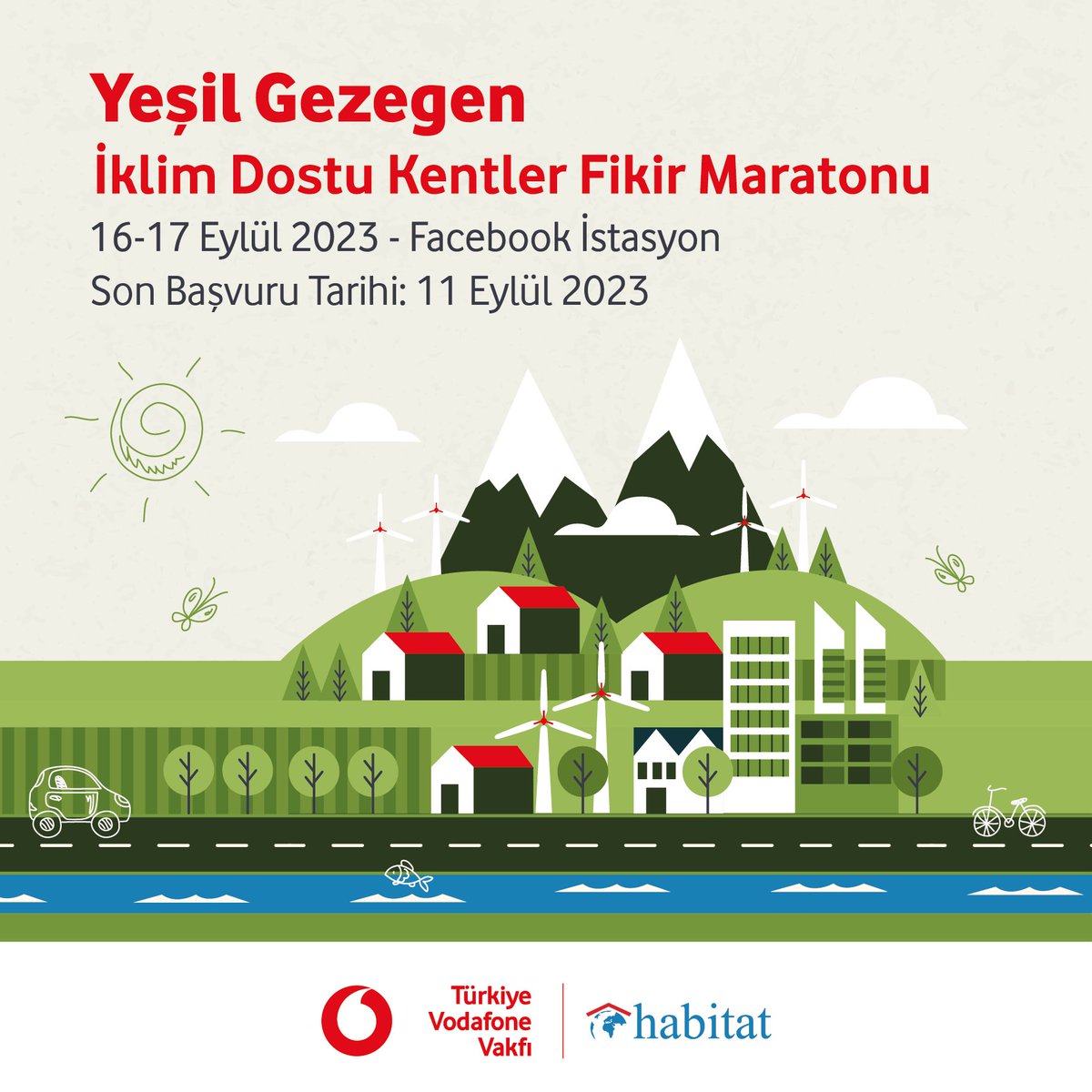 Habitat Derneği ve Türkiye Vodafone Vakfı ortaklığında yürütülen Yeşil Gezegen Projesi kapsamında İklim Dostu Kentler Fikir Maratonu düzenliyoruz. Siz de iklim krizi konusunda sosyal etki odaklı çözüm önerileri geliştirmek istiyorsanız, ekibinizi oluşturup başvurunuzu yapın! 📣