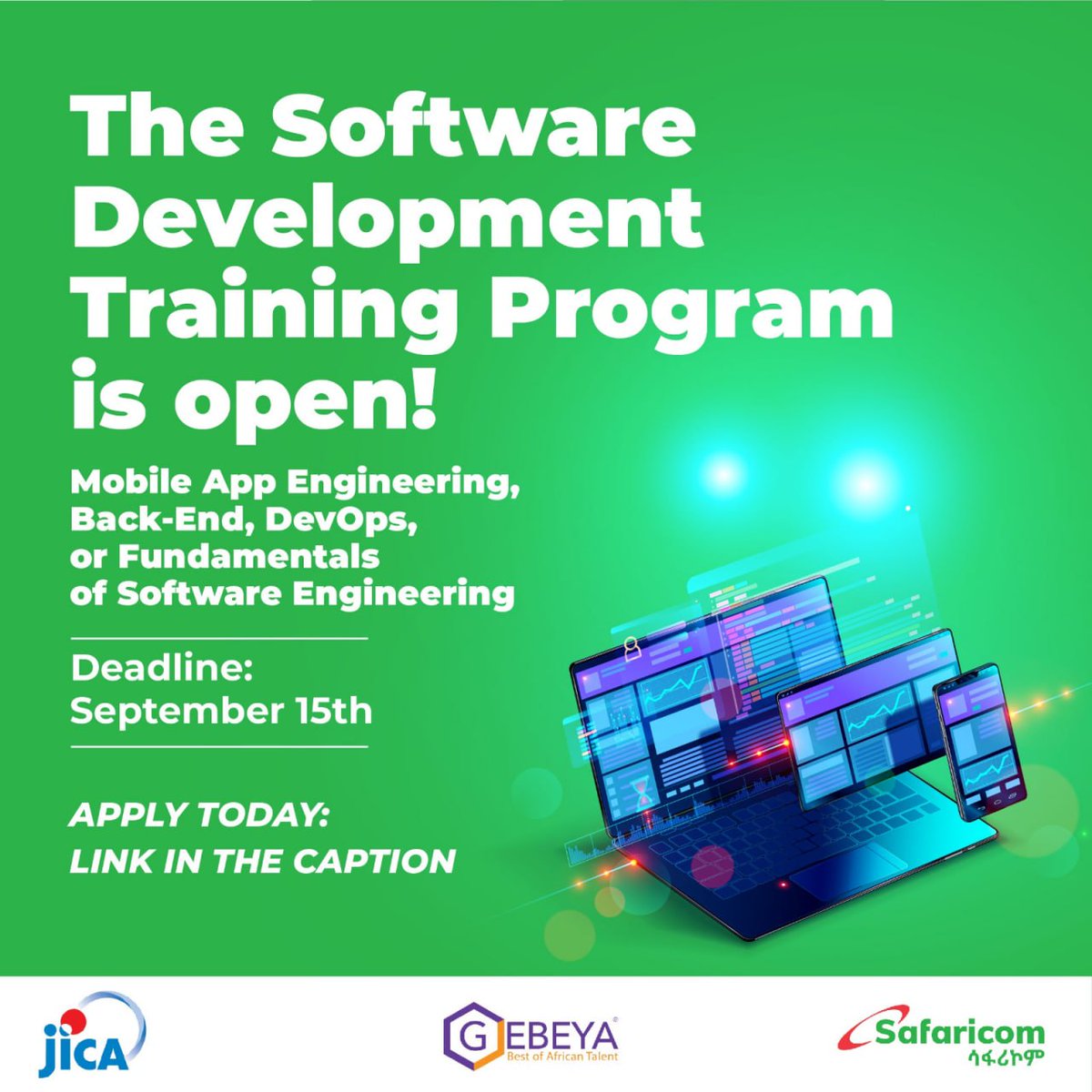 siltawi's tweet image. #SoftwareDevelopmentTraining
Safaricom Ethiopia & GebeyaTalent launch a 6-month Software Development Training Program 🔥
✅ 2Be Eligible ✅
👉🏽 Available for 6 months
👉🏽 In person
👉🏽 Based in Addis Ababa
If you are interested, apply before 15 Sep. 2023, on
gebeya.training/ethiopia/sr_jr…