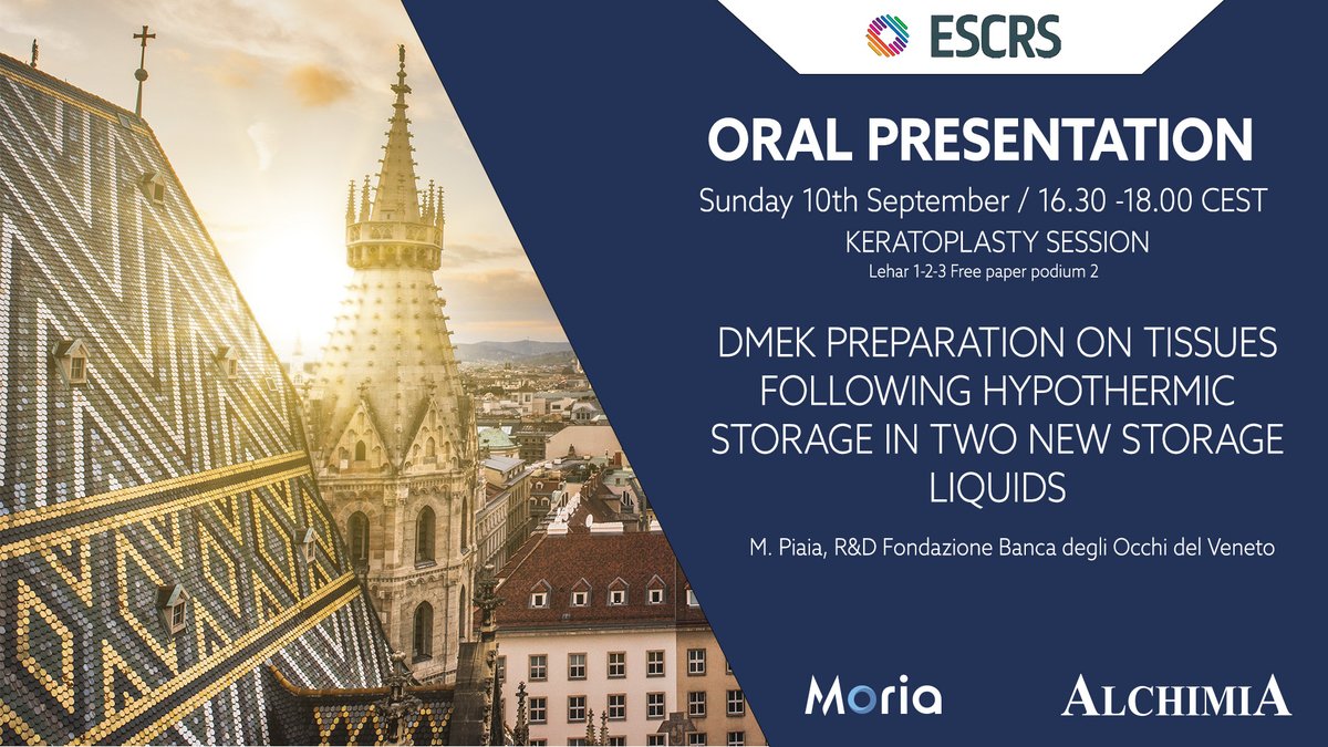 ALCHIMIAsrl's tweet photo. 🌟 Exciting News! Our latest research will be featured in an oral presentation at #ESCRS. Join us on September 10th to discover more about "DMEK Preparation on Tissues Following Hypothermic Storage in Two New Storage Liquids". Stay tuned for updates! #MedicalResearch #EyeHealth https://t.co/gTtNbJSGgj