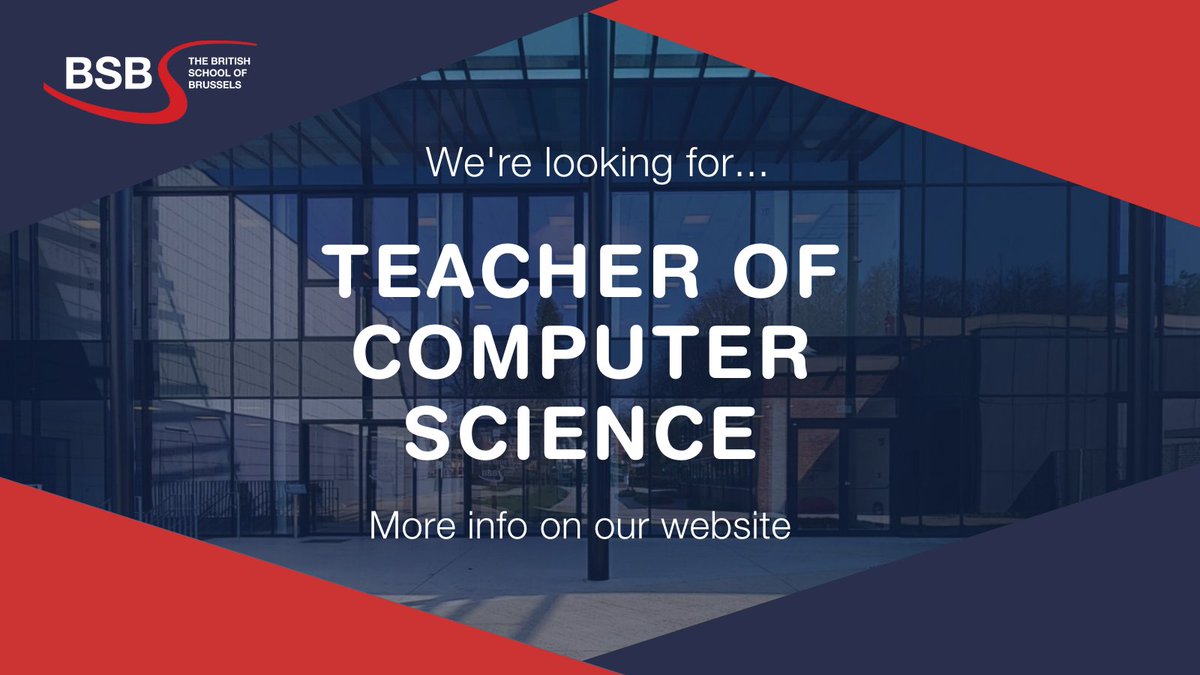 We're hiring! Apply on our website: 

▶️ Teacher of Computer Science: bit.ly/3EvHYzg

#schooljobs #internationalschooljobs #brusselsjobs #computerscience #teachingjobs #internationalteacher