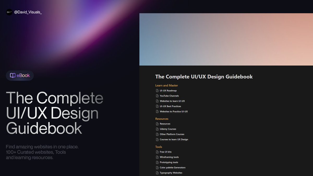 Master UI-UX for FREE!

I've prepared a UI/UX Design Guidebook

100+ Resources to learn from.  

To get it, 
1. Like 
2. Comment 'FREE' 
3. Retweet  

I'll send it to you for FREE.  

You must be following or else I can't send.