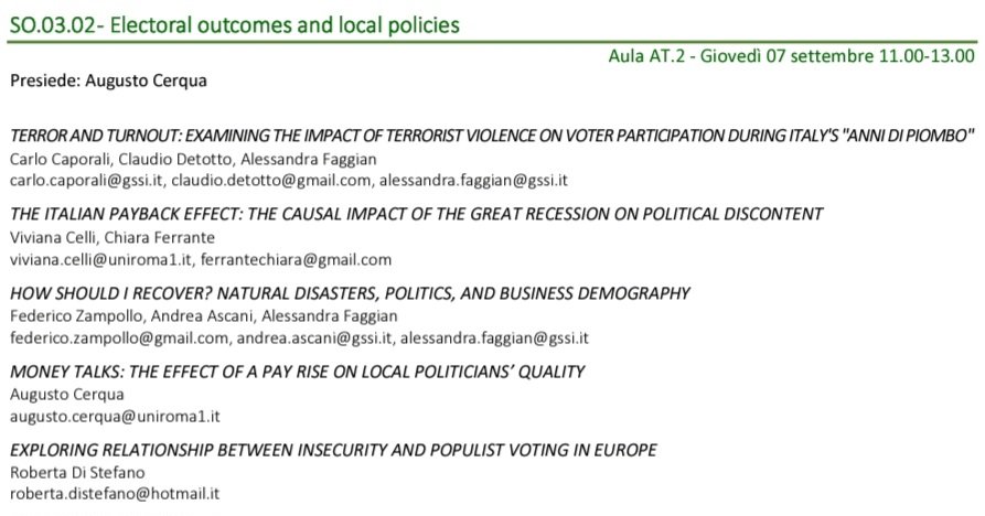 Fantastic participation this morning at the <a href="/SegreteriaAISRe/">AISRe</a> session on "Electoral Outcomes and Local Policies". A big thank you to the amazing speakers for the insightful papers and engaging debate!