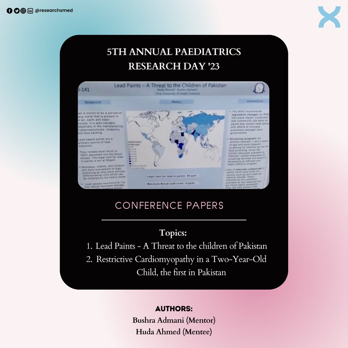 researchxmed's tweet photo. We're thrilled to share that two exceptional abstracts have been accepted for the 5th Annual Paediatrics Research Day, 2023, authored by ResearchX mentor, Bushra Admani, and her mentee, Huda Ahmed.

#researchX https://t.co/W7fCwYGceu