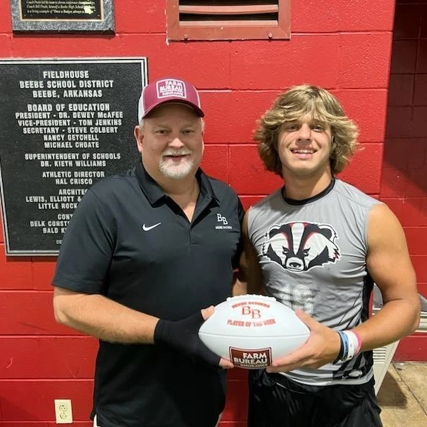 This week's Farm Bureau Badger Football Player of the Week is Sophomore Madden Harbin. He had 8 tackles with 3 for a loss and 4 carries for 17 yards and a touchdown last Friday against Newport! Way to go Madden! #bprd
