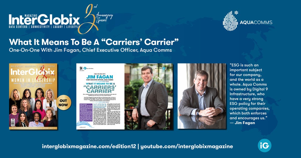 InterGlobix Magazine | Datacenters & Connectivity (@interglobixmag) on Twitter photo Our Founder & Editor-in-Chief, Jasmine Bedi, engaged in a captivating conversation with Jim Fagan, CEO of <a href="/aquacomms/">Aqua Comms</a>. They delved deep into Aqua Comms’ evolution, the growing significance of being a “carriers’ carrier," & the future of interconnectivity
interglobixmagazine.com/what-it-means-… Our Founder & Editor-in-Chief, Jasmine Bedi, engaged in a captivating conversation with Jim Fagan, CEO of <a href="/aquacomms/">Aqua Comms</a>. They delved deep into Aqua Comms’ evolution, the growing significance of being a “carriers’ carrier," & the future of interconnectivity
interglobixmagazine.com/what-it-means-…