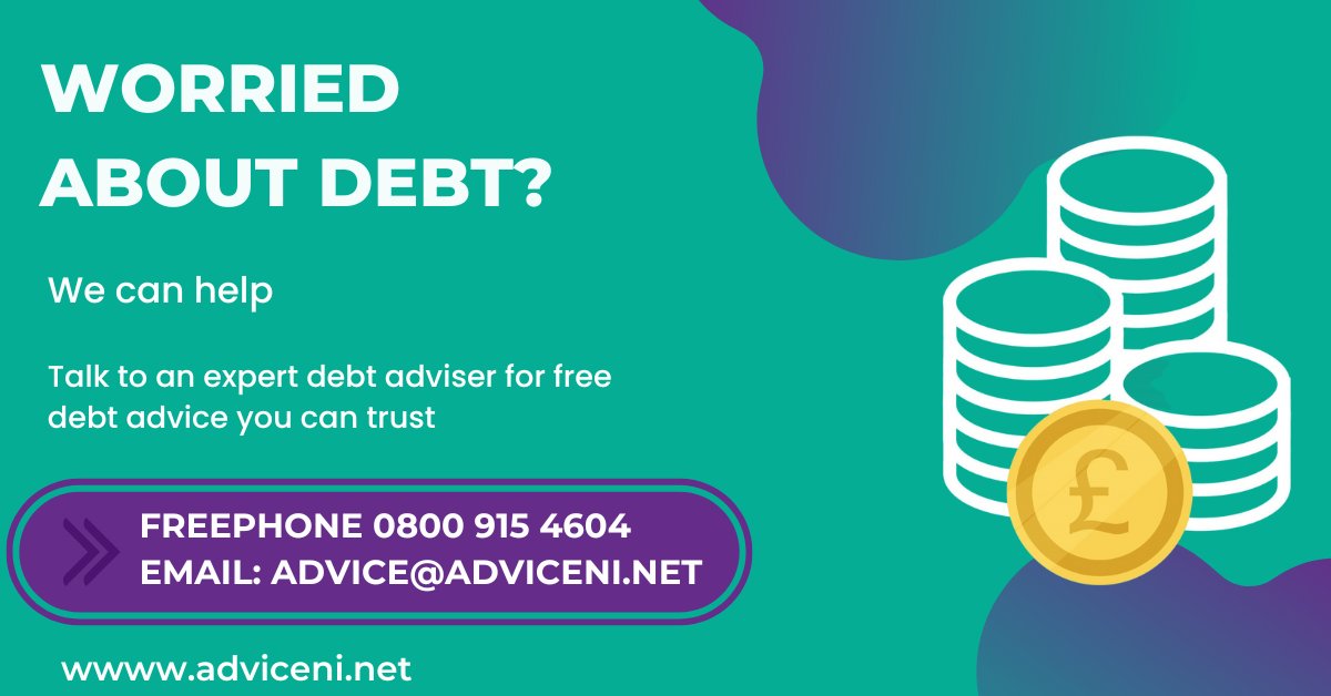 AdviceNI's tweet photo. Worried about debt? Talk to an expert debt adviser for free; we can look at all your options, speak to your creditors on your behalf, and find a solution that works for you. #freeyourfuture
☎️ 0800 915 4604
✉️ advice@adviceni.net https://t.co/gvgsjkP0fN