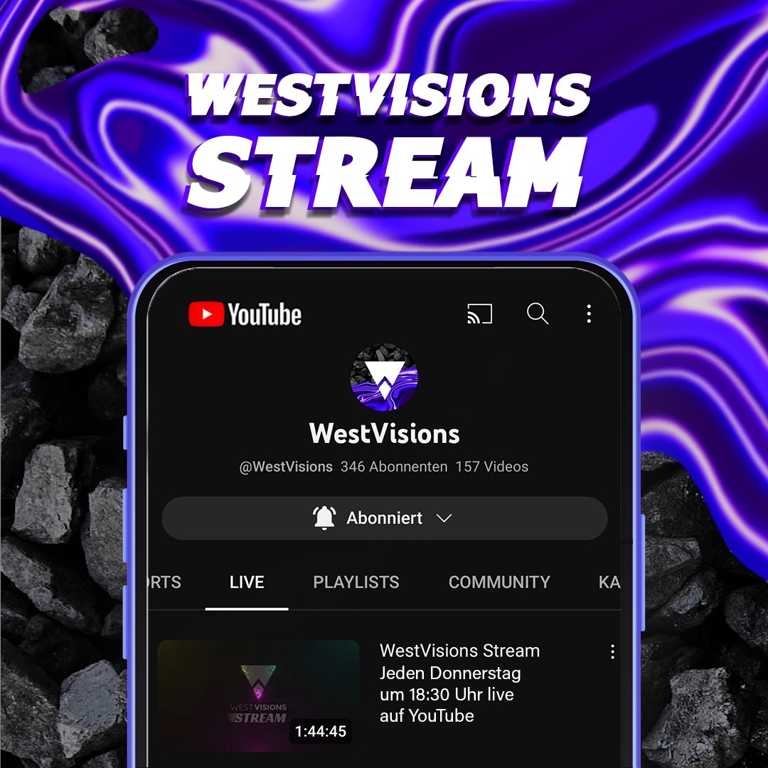 WestVisions's tweet photo. 📣WestVisions Stream-Alert!📣

🚀Wie jeder weiß, ist #Donnerstag der #WestVisions Stream. Unser WV #Trio Jan, Dimi und Lennart nehmen euch heute mit ins heimischen WV-Studio.

🔔Hier geht es direkt zum #Stream: https://t.co/elE7HGb9DD

#fyp #live #duisburg #youtube https://t.co/2Qi7BWbLKu