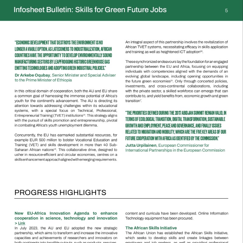 AfricaEuropeFdn's tweet photo. 🚨Emerging from the #AfricaClimateSummit, whose focus was to drive green growth &amp; climate finance solutions, it is clear citizens must be empowered with skills for #greenjobs.

🍃The green transition has strong job-creating potential our latest #AUEUTracker infosheet explains⤵️