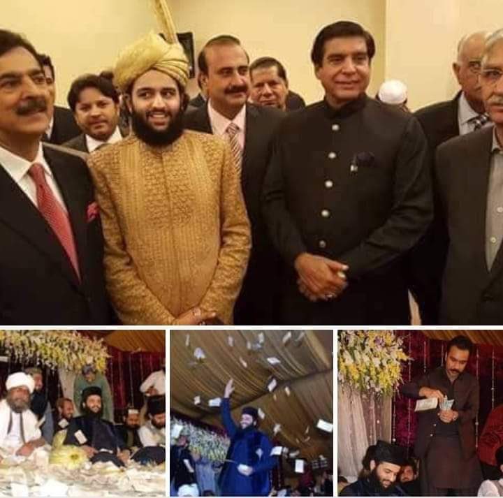 پیر نقیب رحمان کے
 بیٹے کی شادی سرینا ہوٹل اسلام آباد میں منعقد ہوئی جس میں ایک اندازے کے مطابق  چالیس کڑور تک خرچہ آیا ہے. بیچارہ اپنا گھر بار بیچ کر نذرانہ پیش کرنے والا شاید ہی کوئی مرید شریک ہوا ہو.🤣پاکستان کا کوئی ایسا کرپٹ سیاست دان اور مافیہ نہیں جو نہ گیا ہو کچھ لوگ شادی