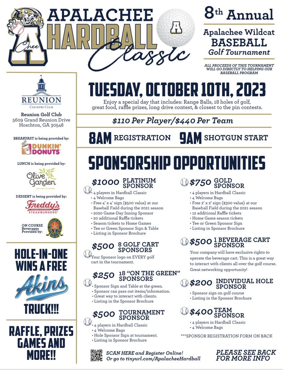 CheeBaseballAHS's tweet image. 🚨The Apalachee Hardball Classic is BACK!🚨

⛳️ 8th Annual Apalachee Baseball Golf Tournament
🗓️Tuesday, October 10th
📍 Reunion Country Club
🔗 Registration: tinyurl.com/ApalacheeHardb…

Questions? 
Email @CoachKyleBailey (michael.bailey@barrow.k12.ga.us) or DM us!

#CHEEnation