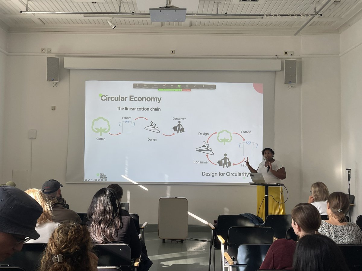 idilgaziulusoy's tweet photo. Natalia Moreira is talking about the New Cotton Project, a project funded by the EU on circularity in fashion production-consumption system. #NODUSTalks @aalto_design https://t.co/6ewTr5s2dp