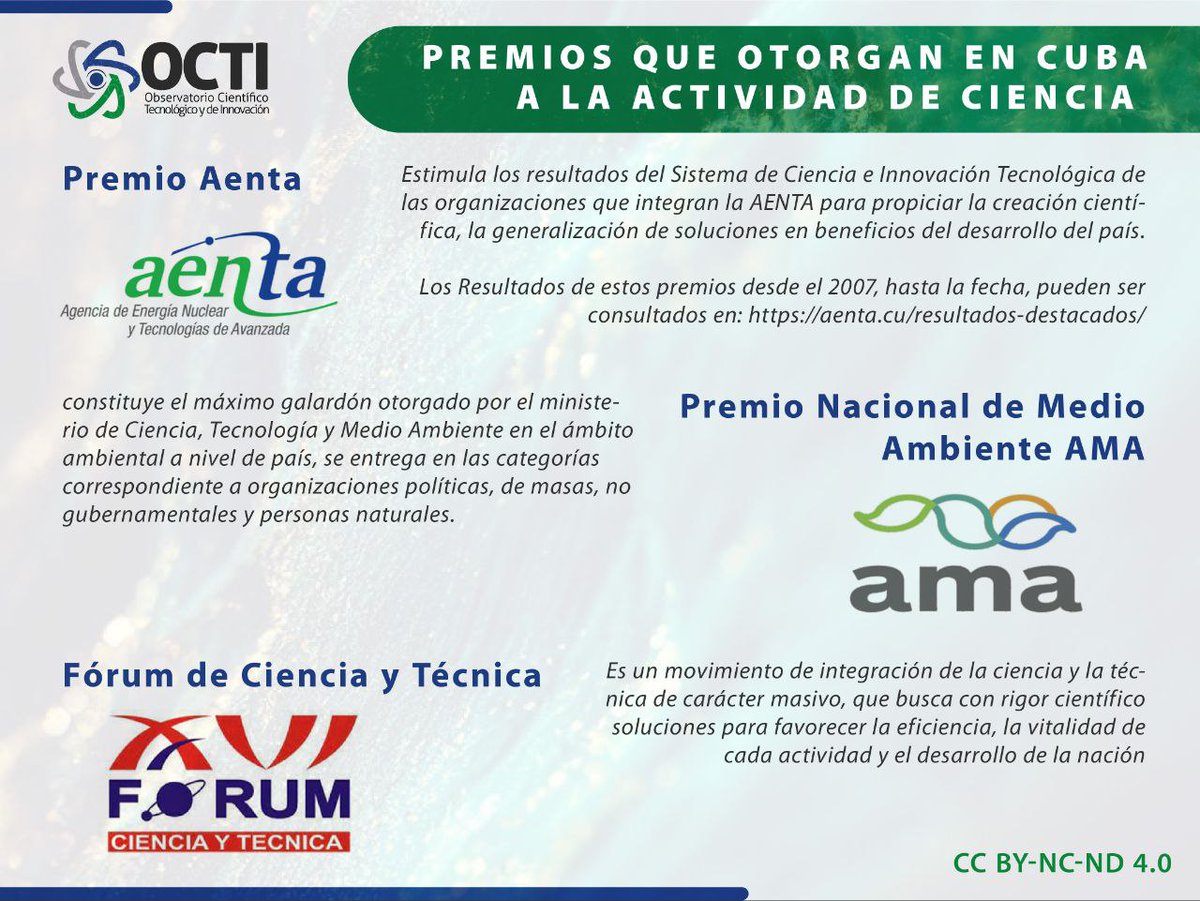 OCTICuba's tweet photo. #InfografíasCTI 

¿Se dedica usted a la actividad científica? ¿Conoce cuáles son los reconocimientos con los que su trabajo pudiera ser premiado en nuestro país?

Pues no se diga más, acá le contamos
👇👇👇

#OCTI #CienciaParaTodos #Cuba https://t.co/U3xdjd39Zo