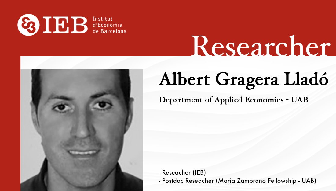 FundacioIEB's tweet image. 👥 Meet the IEB Researchers!

Albert Gragera Lladó is a Maria Zambrano Fellow at the @UABBarcelona. His topics of interest are:
⭕ Evaluation of #PublicPolicies 
⭕ #TransportEconomics 
⭕ #UrbanEconomics

Further info about Albert ⏬
mtr.cool/qaoazbvusk