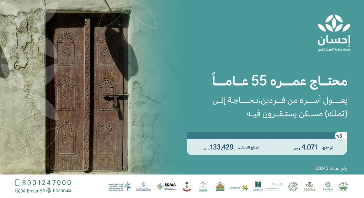 EhsanSA's tweet photo. بعطائك تمنح معسراً عمره 55 عاماً منزلاً كريماً يحفه وأسرته لينعموا بالاستقرار.

https://t.co/SgN6hh0xRm

#إسكان_بإحسان https://t.co/mVluVK8b2U