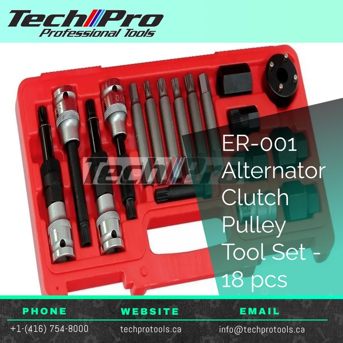 TechProTool's tweet photo. Find the latest collection of the European auto tools including Alternator Clutch Pulley Tool Set - 18 pcs specialty bits sockets and torx set for alternator clutch pulley applications.  Any details about torx set >> https://t.co/xQBSGAsD71 #Techpro_Tools #auto_tools #mechanic https://t.co/CJuRlJH9tq