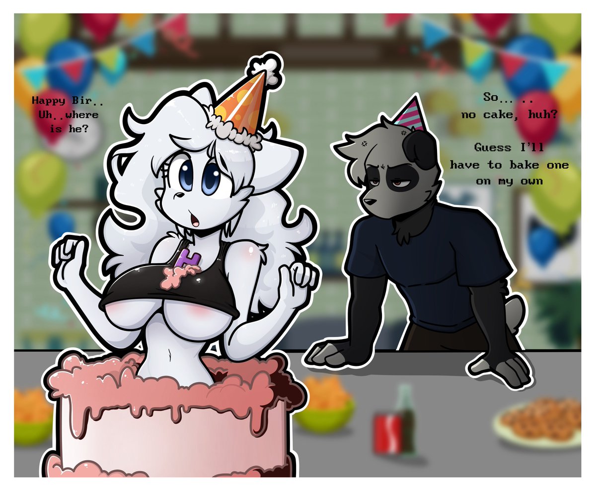 nickick143's tweet photo. Happy BIrthday @hijackerdraws!! 🎂🎉

BLanca wanted to surprise the Panda, but she just ruined the cake... haha such a clumsy girl.. https://t.co/TURTykj4lp