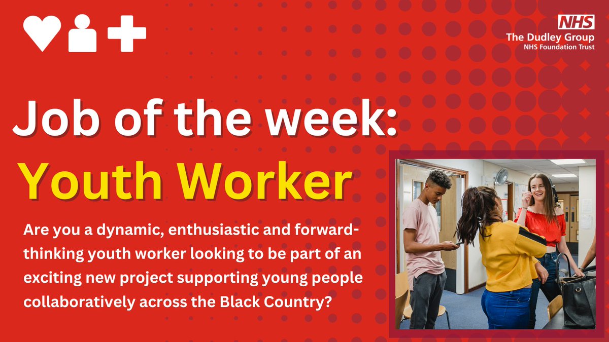 DudleyGroupNHS's tweet photo. We have exciting opportunities for Youth Worker roles across the Black Country Integrated Care System (ICS).  We require dedicated, experienced, and resourceful youth workers with a passion for supporting young people aged 14-25 years.

https://t.co/DcK8NN9on5 https://t.co/byYNfV8f93