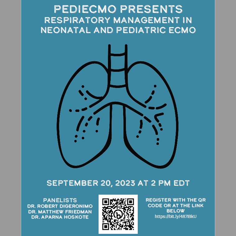 Exciting Panel discussion all involved in the care of pediatric and neonatal ECMO are welcome. Register at the link below bit.ly/487iBkU