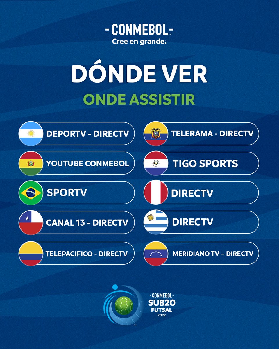 Consultá dónde ver los partidos de la CONMEBOL #Sub20FS 📺🇻🇪 Confira onde assistir os jogos da CONMEBOL #Sub20FS 🖥️ #CreeEnGrande | #AcrediteSempre