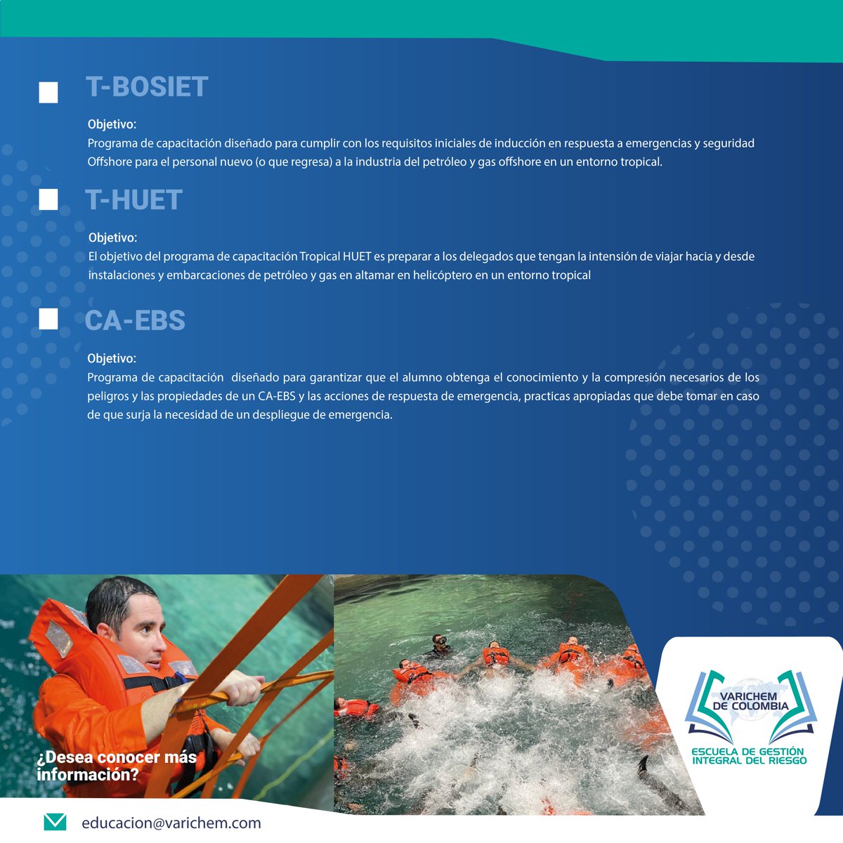 Varichem de Colombia (@varichemcol) on Twitter photo ¡Es hora de que conozcas nuestros programas de entrenamiento Offshore!
🌊👷🏻♀️👷🏻
Conoce más en:
📧educacion@varichem.com
📱+57 314 334 0214
🌐varichem.com
#EscuelaVarichem #VarichemEsLaRespuesta #certificados ¡Es hora de que conozcas nuestros programas de entrenamiento Offshore!
🌊👷🏻♀️👷🏻
Conoce más en:
📧educacion@varichem.com
📱+57 314 334 0214
🌐varichem.com
#EscuelaVarichem #VarichemEsLaRespuesta #certificados