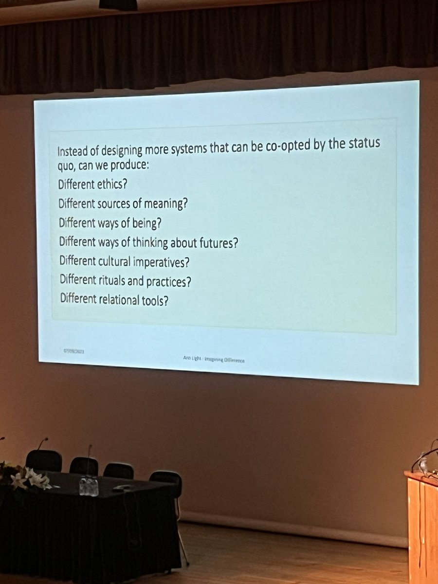 Much to think about after this <a href="/isirc2023/">ISIRC2023</a> #isirc2023 plenary, on the value of play &amp; intimacy to create meaningful change, through the CreaTures Framework. 
Thankful to <a href="/StrangertoHabit/">Ann Light 🕷</a> for sharing.