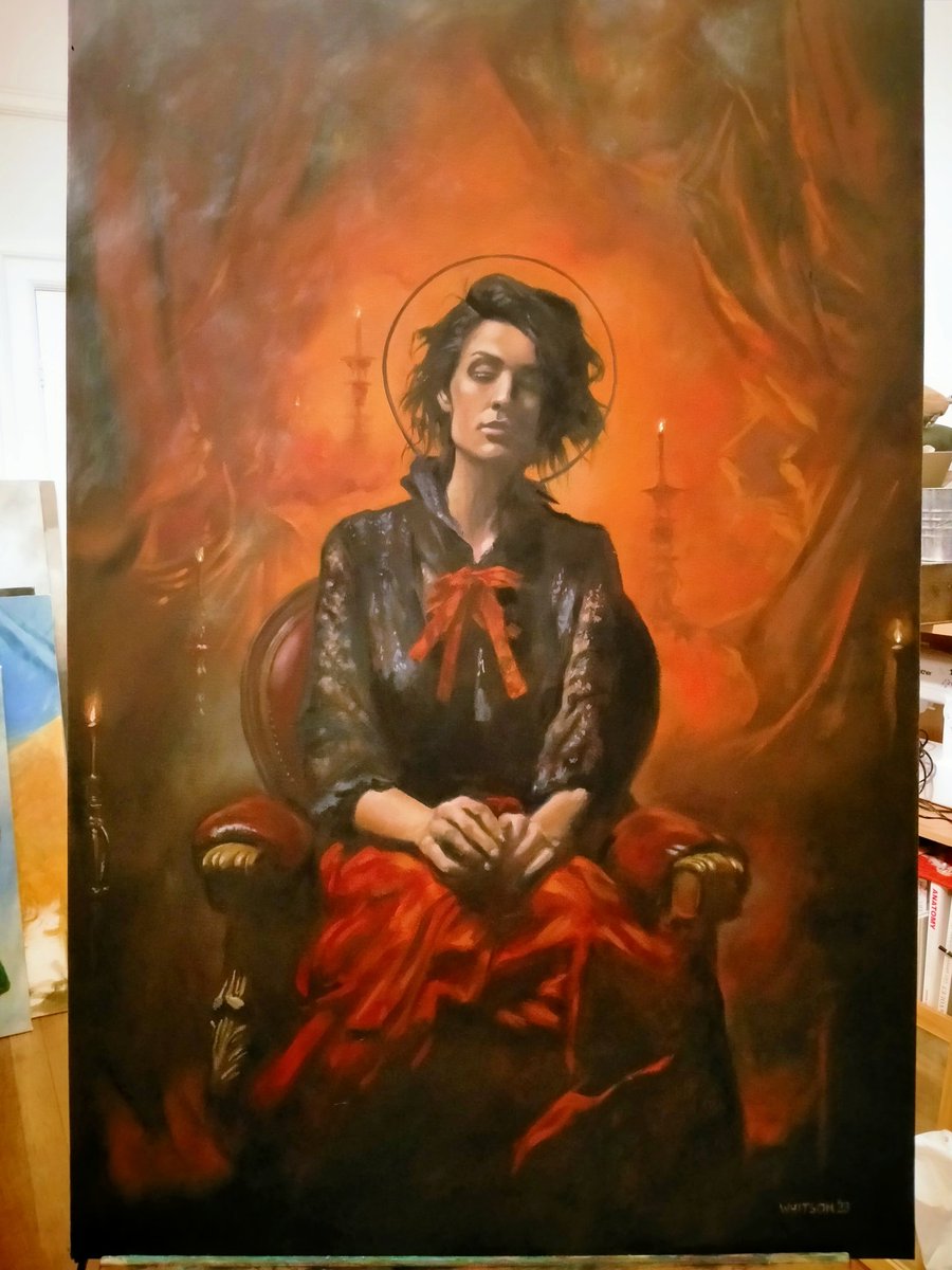 It's done! 3 weeks, 11 sessions, and such a joy to paint! Say hello to 'Contemplatio in luce candelae', oil on canvas, 60x90cm. Soon, the varnishing!

#artiststools #mahlfork #artistsoninstagram #instaartist #newartwork #workingartist #workinprogress #artdemonstration
#artgallery