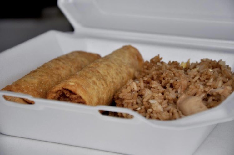 #TBT 2 chicken egg rolls served with fried rice and a drink $8.99 all day 🤑